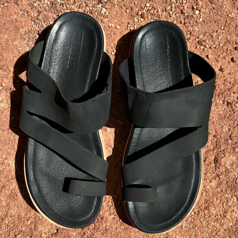 Merrell Juno Wrap Soft Black Leather Slip-On Sandals Size 7
